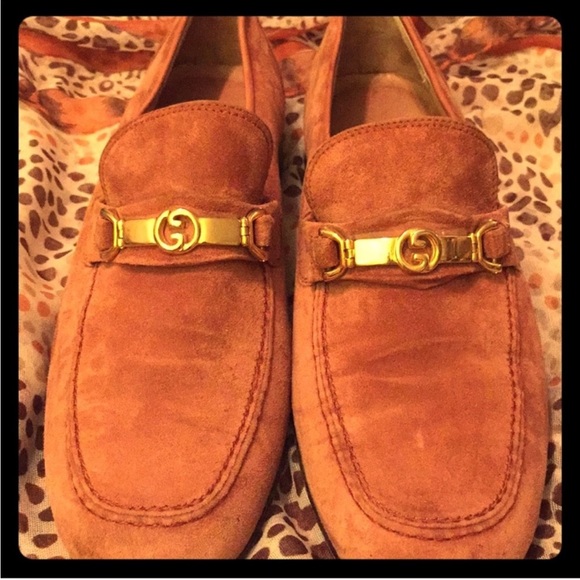 Vintage 80s Gucci Carmel Suede Leather Loafers 41.5 US 8.5 unisex women’s US 10 - Picture 13 of 16